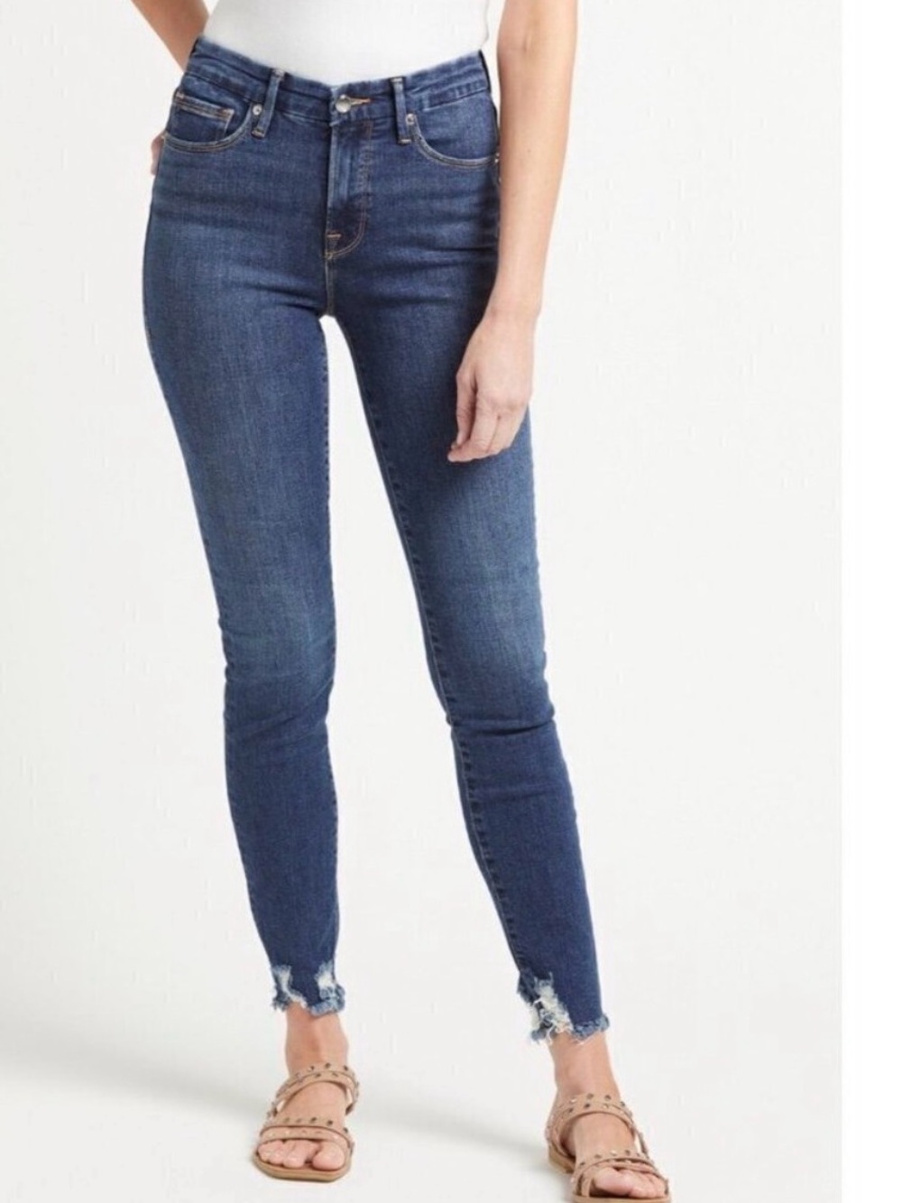 Good American Good Legs Chewed Hem Skinny Jeans 25 size 0